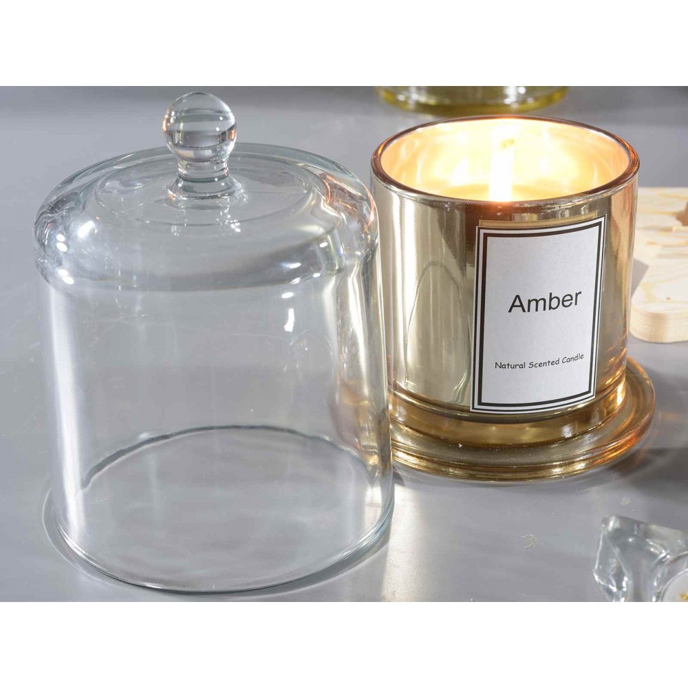 Candela profumata in campana di vetro trasparente 14 cm fragranza Ambra