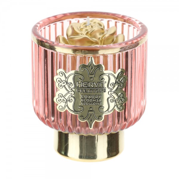 Candela tonda champagne con arabeschi florentine engraved 8 cm